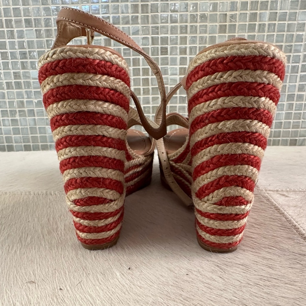 Red and Beige Wedge Sandals - Picture 6 of 6